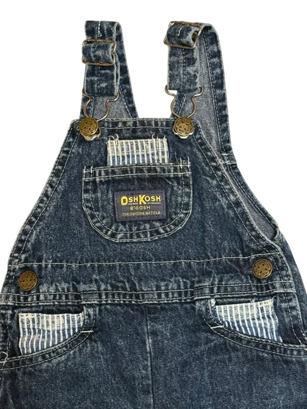 Vintage OshKosh B'gosh Baby Denim Overalls 12M Vestbak 90's Striped Pockets